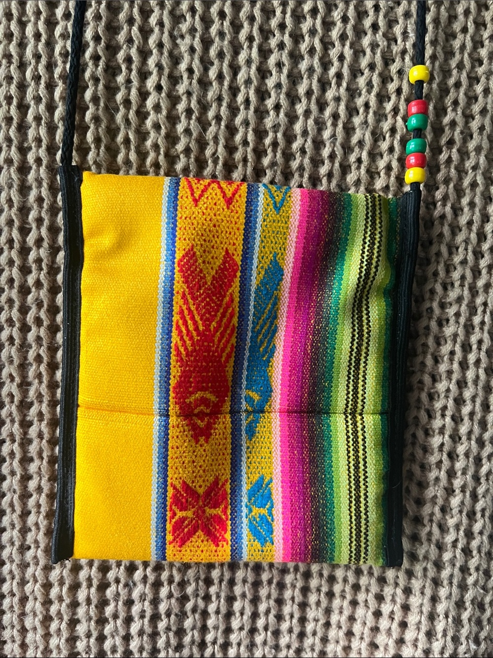 Handwoven Yellow Multicolor Crossbody Bag with Beaded Strap
